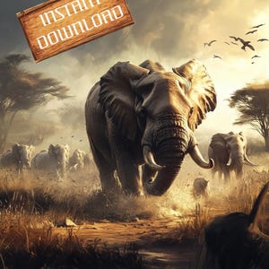 Elephant Safari Animal Art Print: Home Decor Poster (Digital Download)