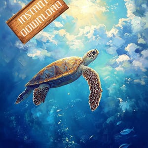 Sea Turtle Ocean Art Print: Marine Animal Poster (Digital Download)
