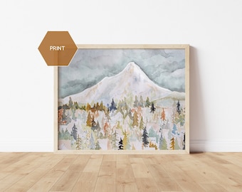 Mt. Hood Oregon Painting, Portland Oregon Art, Mt. Hood Print, Oregon Decor, Hiker Art Gift, Oregon Watercolor Art, Portland Watercolor