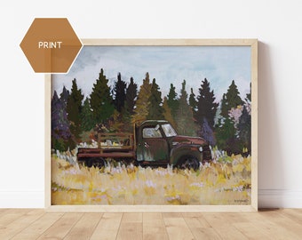 Vintage Farm Truck Art, Old Truck Painting, Farmhouse Wall Art, Country Painting, Oregon Farm Print, Modern Farmhouse, Farm Kitchen Painting