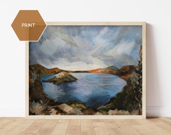 Crater Lake Oregon Art, Crater Lake Painting, Oregon Wall Art, Crater Lake Wall Art, Oregon Landscape Print, National Park Art, Oregon Print