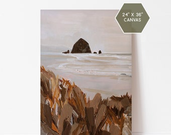 Original Art Canvas Print, Haystack Rock Painting, Oregon Wall Art, Cannon Beach, Modern Coastal Art, Oregon Painting, PNW art, Haystack