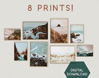 Modern Coastal Art Digital Download, Coastal Art Gallery Wall, Coastal Decor, Textured Paintings Gallery, Coastal Art Prints, Oregon Coast