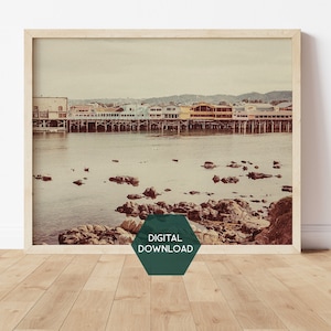 Monterey Wharf Art, California Pier Photo, Vintage wall Art, Digital Download, Big Sur Art, Neutral Tones Photo, Coastal Art, office art