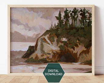 Oregon Coast Art, Digital Download Print, Hug Point, Original Painting, Oregon Poster, Beach Painting, PNW Wall Art, Modern Coastal Decor