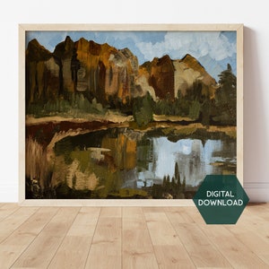 Smith Rock State Park Painting Digital Art Cental Oregon Rock Climber Art Digital Download, Oregon Landmark Wall Art Desert Landscape River