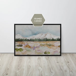 Framed Canvas of Three Sisters Oregon Painting Bend Oregon Print Sisters Mountains Oregon Watercolor Landscape Sisters Office Wall Art