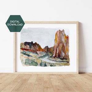 Digital Download Smith Rock Watercolor, Oregon Watercolor, Smith Rock Oregon Art, Smith Rock Painting, Smith Rock Digital, Hiker Art Gift