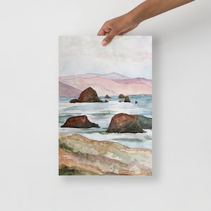 Ecola State Park Print, Haystack Rock Print, Cannon Beach, Oregon Watercolor Wall Art, Ecola State Oregon Watercolor, Oregon Souvenir Art