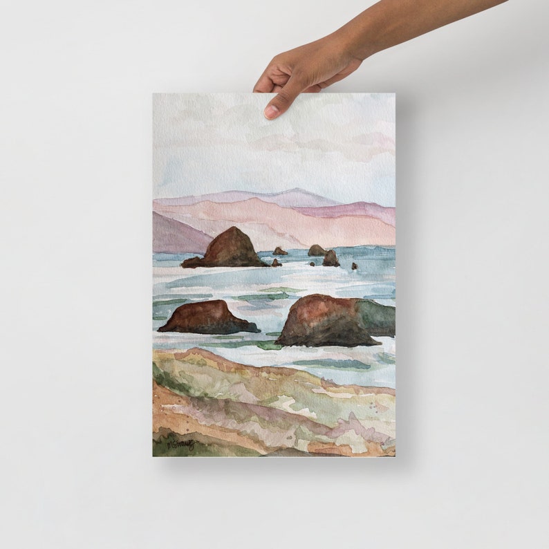 Ecola State Park Print, Haystack Rock Print, Cannon Beach, Oregon Watercolor Wall Art, Ecola State Oregon Watercolor, Oregon Souvenir Art