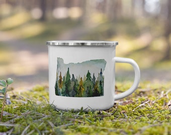 Oregon Camping Mug, Oregon State Watercolor Coffee Cup, Backpackers mug, Hiker Gift Cup, Watercolor Forest Art Mug, Oregon Coffee Cup