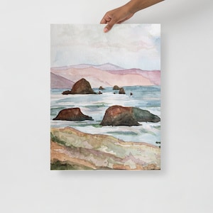 Ecola State Park Print, Haystack Rock Print, Cannon Beach, Oregon Watercolor Wall Art, Ecola State Oregon Watercolor, Oregon Souvenir Art