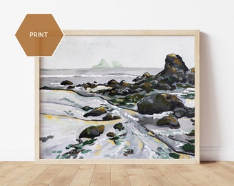 Coastal Bathroom Art Print Oregon Coast Painting Coastal Art Oregon Seashore Art Print Pacific Northwest Print PNW Abstract Seascape Print