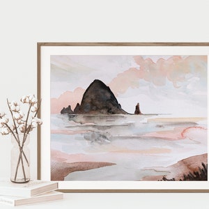 Haystack Rock Print, Cannon Beach, Oregon Watercolor Wall Art, Coastal Watercolor, Oregon Art, Seaside Watercolor Art, Oregon Souvenir Gift image 3