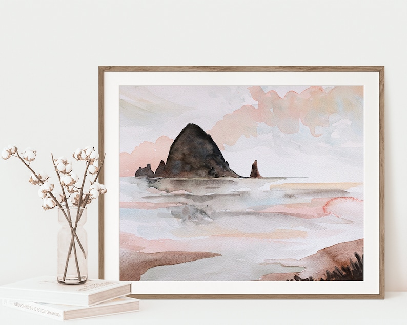 Haystack Rock Print, Cannon Beach, Oregon Watercolor Wall Art, Coastal Watercolor, Oregon Art, Seaside Watercolor Art, Oregon Souvenir Gift image 3