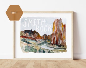 Smith Rock Watercolor, Oregon Watercolor Print, Smith Rock Oregon Art, Smith Rock Painting, Bend Oregon Watercolor, Hiker Gift Art Print