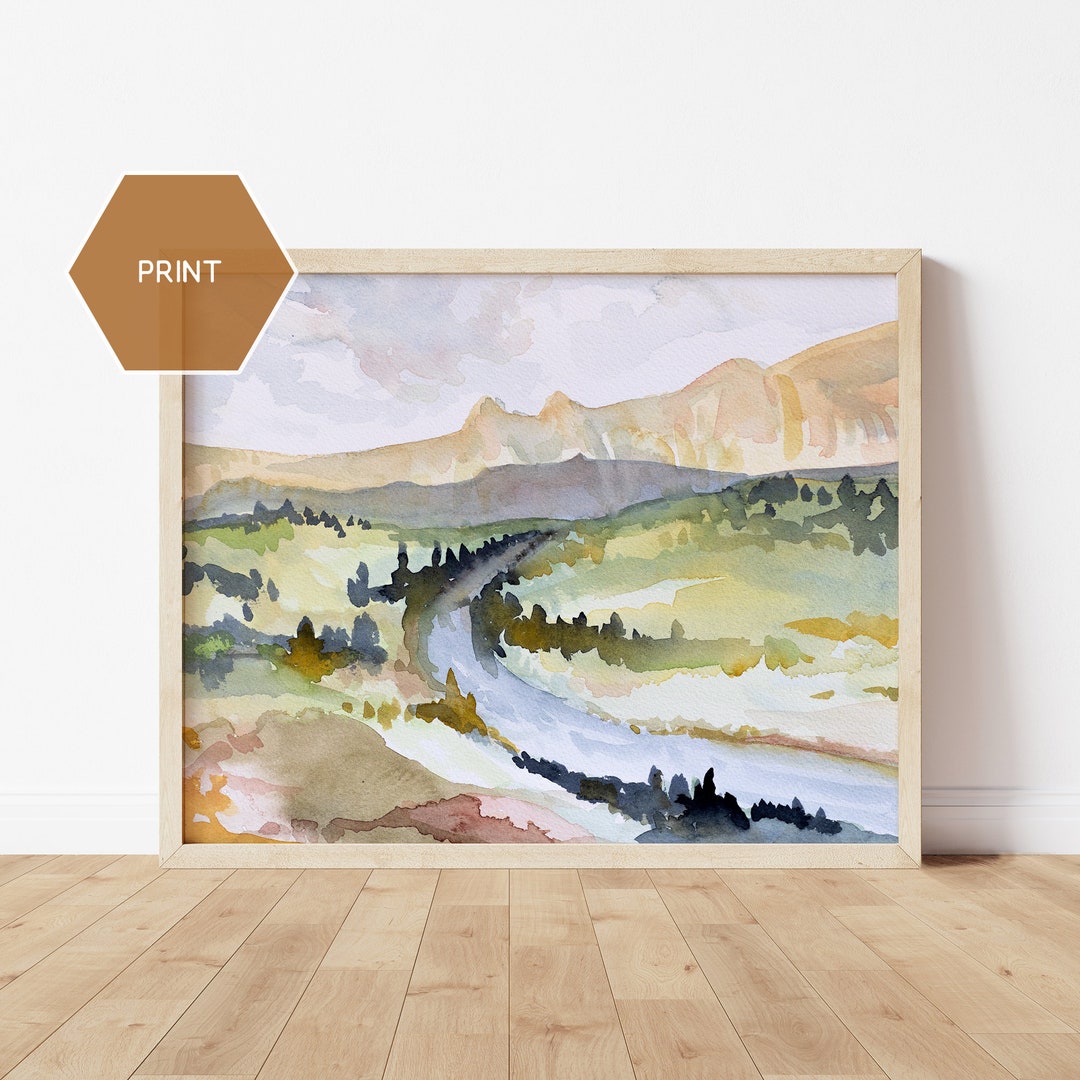 Abstract Watercolor Landscape, Watercolor Nature Art, Oregon Watercolor