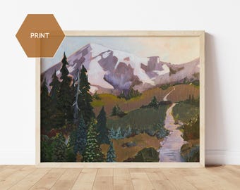 Mt. Rainier Painting, Washington Landscape Art Print, Skyline Trail Original Painting, Mountain Hiking Art, Washington Painting