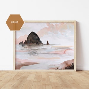 Haystack Rock Print, Cannon Beach, Oregon Watercolor Wall Art, Coastal Watercolor, Oregon Art, Seaside Watercolor Art, Oregon Souvenir Gift image 1