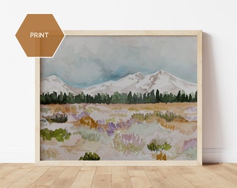 Three Sisters Oregon Painting, Bend Oregon Art, Three Sisters Mountains Print, Hiker Art Gift, Landscape Art, Oregon Watercolor Hiker Gift