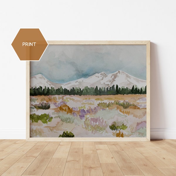 Three Sisters Oregon Painting, Bend Oregon Art, Three Sisters Mountains Print, Hiker Art Gift, Landscape Art, Oregon Watercolor Hiker Gift