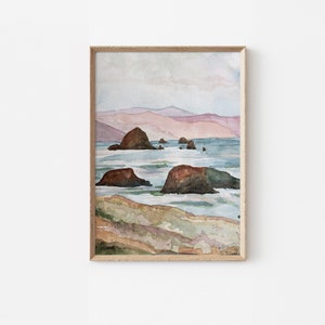 Ecola State Park Print, Haystack Rock Print, Cannon Beach, Oregon Watercolor Wall Art, Ecola State Oregon Watercolor, Hiker Gift Art Print image 6