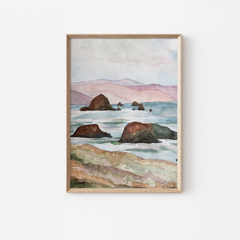 Ecola State Park Print, Haystack Rock Print, Cannon Beach, Oregon Watercolor Wall Art, Ecola State Oregon Watercolor, Hiker Gift Art Print image 6