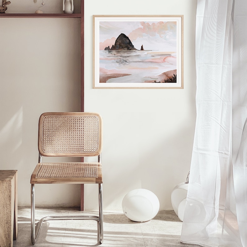 Haystack Rock Print, Cannon Beach, Oregon Watercolor Wall Art, Coastal Watercolor, Oregon Art, Seaside Watercolor Art, Oregon Souvenir Gift image 2