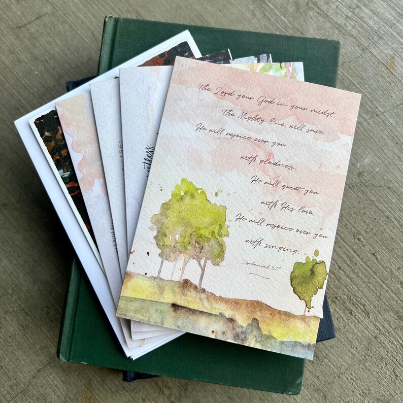 5 blank Christian cards, watercolor verse cards, encouragement cards, inspirational cards, scripture card pack, Bible verse cards, Oregon art cards