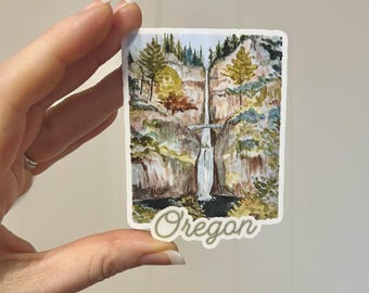 Multnomah Falls Oregon Sticker: Watercolor Art, Portland Souvenir