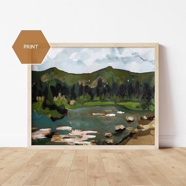 Mirror Lake Oregon Print, Mt Hood Wilderness Art, Oregon Art, Green Abstract Wall Art, Oregon Painting, Timberline Oregon Art, Hiker Gift