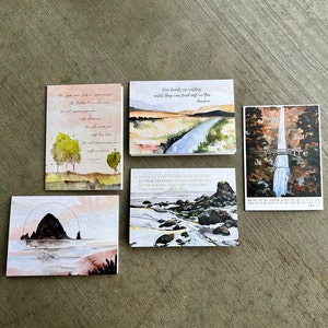 5 blank Christian cards, watercolor verse cards, encouragement cards, inspirational cards, scripture card pack, Bible verse cards, Oregon art cards