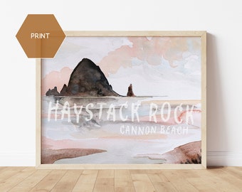 Haystack Rock Print, Cannon Beach, Oregon Watercolor Wall Art, Haystack Rock Watercolor, Oregon Art, Seaside Watercolor, Oregon Souvenir