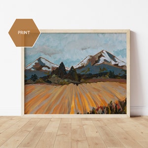 Three Sisters Oregon Painting, Bend Oregon Art, Three Sisters Mountains Print, Oregon Painting Gift, Oregon Art Print, Colorful Mountain Art