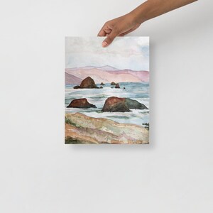 Ecola State Park Print, Haystack Rock Print, Cannon Beach, Oregon Watercolor Wall Art, Ecola State Oregon Watercolor, Oregon Souvenir Art