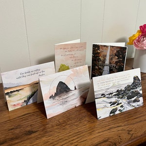 5 blank Christian cards, watercolor verse cards, encouragement cards, inspirational cards, scripture card pack, Bible verse cards, Oregon art cards