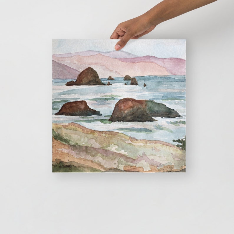 Ecola State Park Print, Haystack Rock Print, Cannon Beach, Oregon Watercolor Wall Art, Ecola State Oregon Watercolor, Oregon Souvenir Art