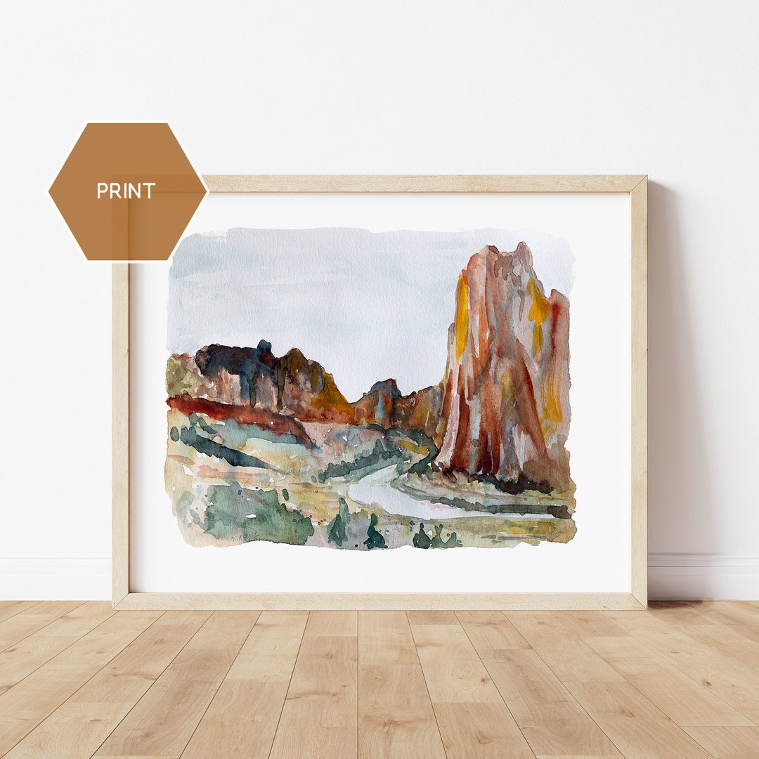 Smith Rocks Artwork Smith Rock Watercolor, Oregon Watercolor Print, Smith Rock Oregon Art ...