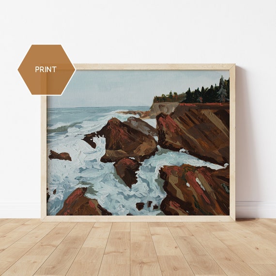 Oregon Art Oregon coast Depoe Bay Painting, Modern Coastal Print PNW wall art ocean Deco PNW gift Oregon Beach Painting man’s office art