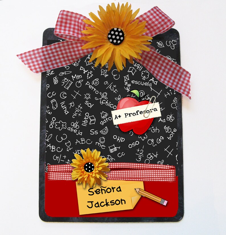 Spanish Teacher Gift Clipboard Daisy APlus Blackboard Etsy