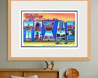 Texas Travel Poster: Vintage "Greetings From Texas" Art Print