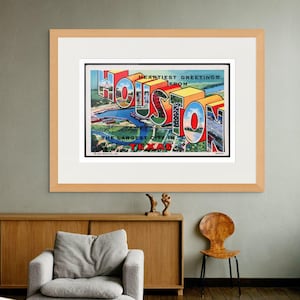 Houston Texas Kunstdruck, herzlichste Grüße aus Houston, der größten Stadt in Texas Vintage-Postkarte-Wand-Kunst-Dekor