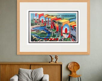 Houston Texas Art Print: Vintage Travel Postcard Wall Decor