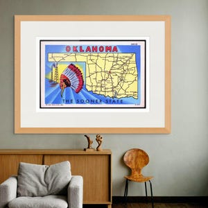 Stampa artistica Oklahoma Sooner State, poster da parete con cartolina d'epoca, decorazione