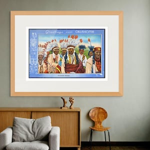 Impressão de arte dos índios de Oklahoma, saudações dos índios de Oklahoma, cartão postal vintage, decoração de arte de parede