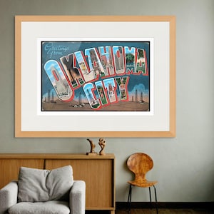 Impressão de arte de Oklahoma City, saudações vintage de Oklahoma City, decoração de arte de parede de cartão postal vintage