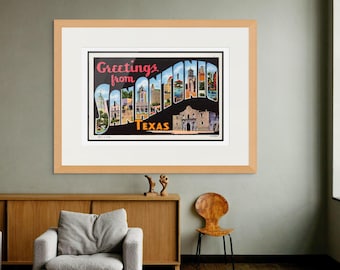 San Antonio Texas Art Print: Vintage Travel Postcard Wall Art