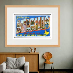 Impression d'art Amarillo Texas, pays des pionniers modernes carte postale vintage art mural affiche déco
