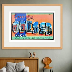 Impression d'art d'Odessa au Texas, plaque tournante de la ville d'Odessa, champ de pétrole de l'ouest du Texas, carte postale murale, affiche d'art déco
