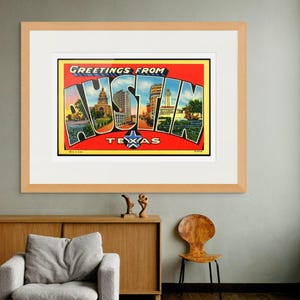 Austin Texas Kunstdruck, großer roter Vintage-Postkarten-Wand-Kunst-Dekor